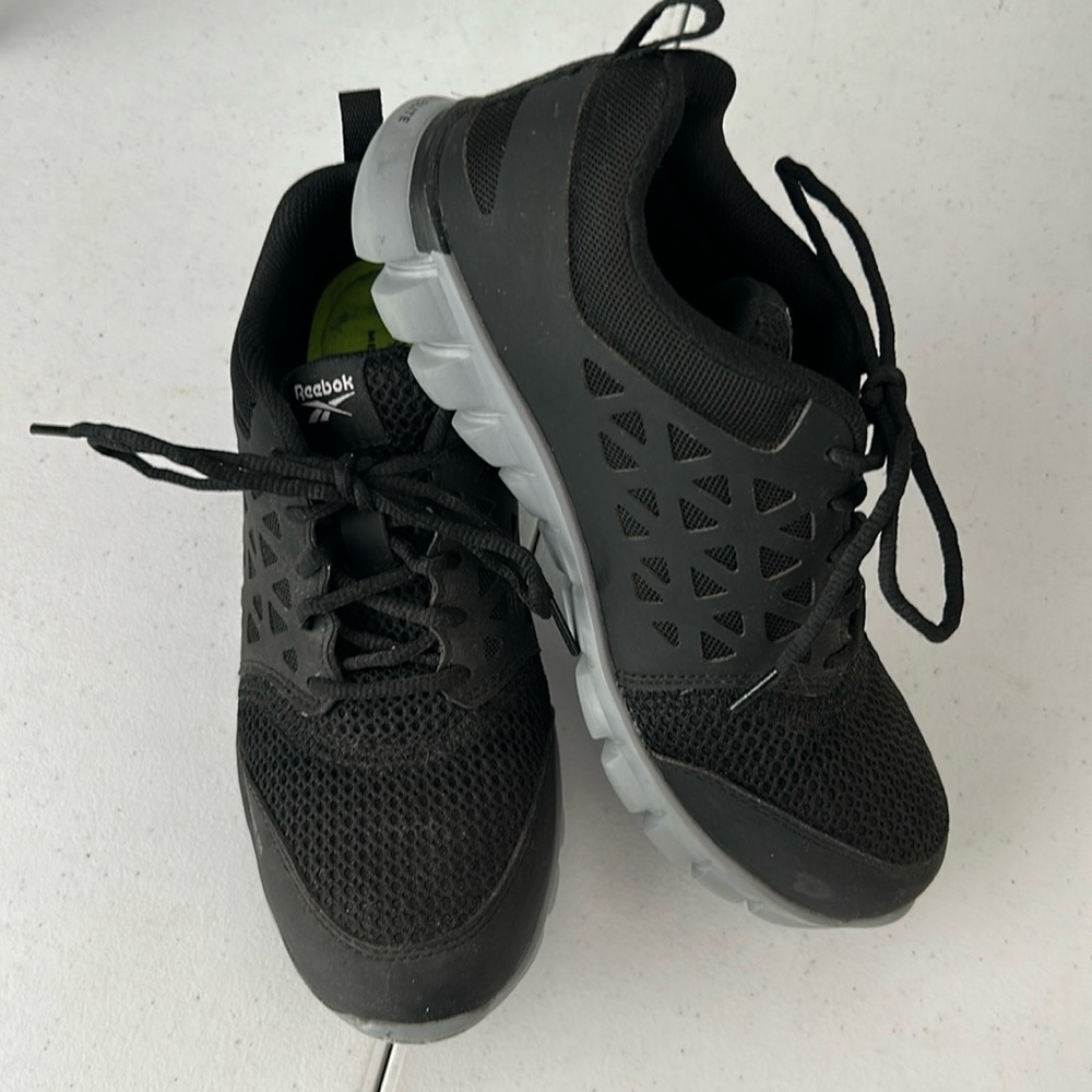 Reebok Black and Gray Athletic Shoes with Cushioned Midsole Steel toe ,